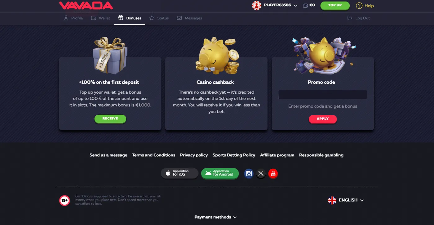 Iepazīšanās bonusu piedāvājumi Vavada kazino